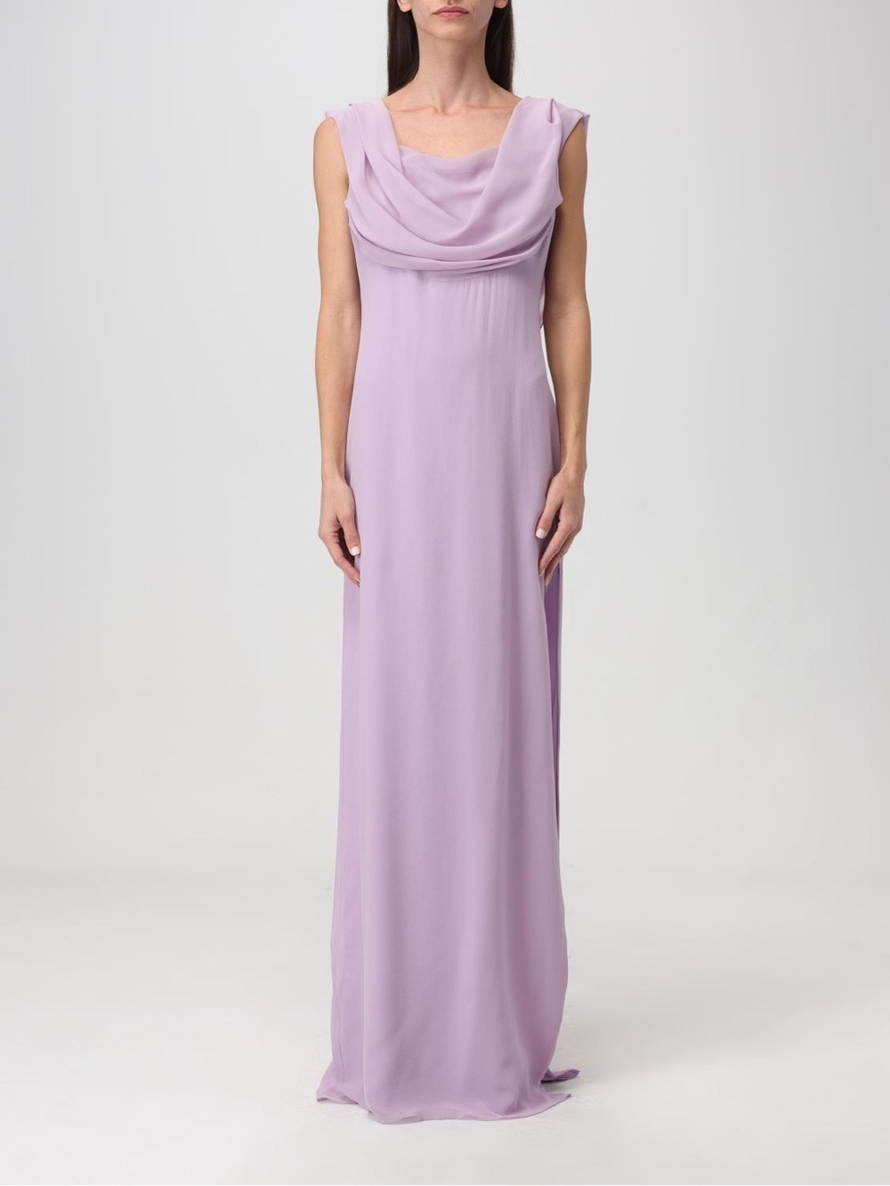 DEL CORE $3320 Italian Luxury Silk Draped Cowl Neck in Lilac Purple Size 44 NWT